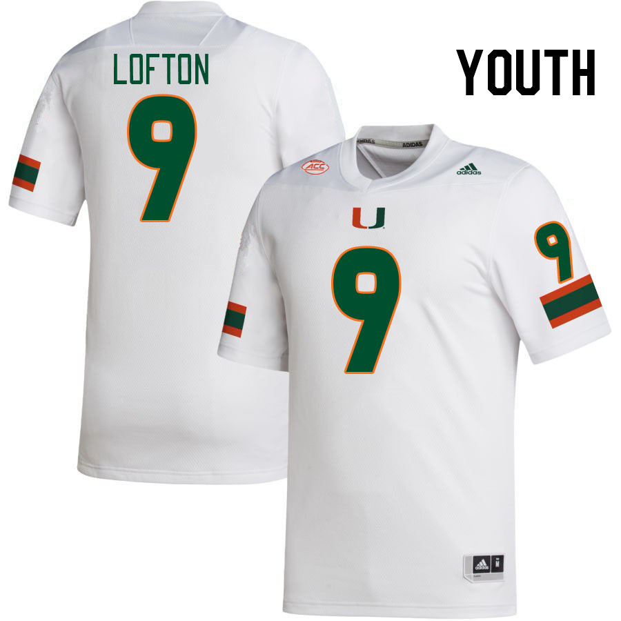 Youth #9 Elija Lofton Miami Hurricanes College Football Jerseys Stitched-White